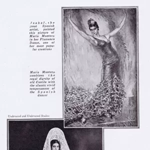 Two images of Maria Montero, 1927. Top: a painting