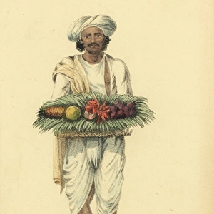 Indian gardener in jacket and turban of white cotton