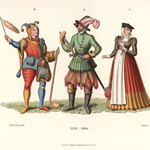 Knight, fool and girl, 16th century Germany