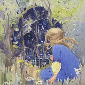 Little girl watching a fairy, by Muriel Dawson