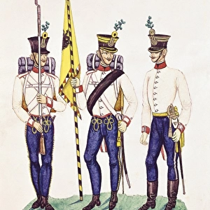 Military dresses of the Hungarian infantry. 19th