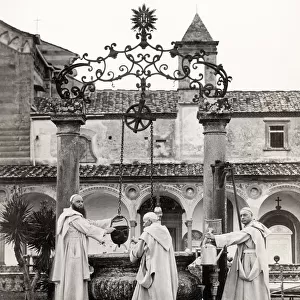 Monks at a monastery well, Florence, Italy