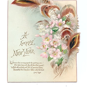 New Year card with flowers and feathers