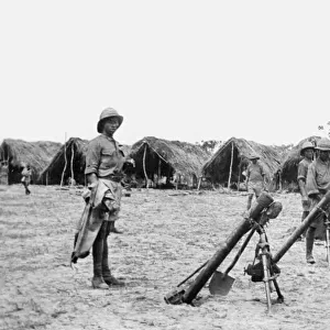 Preparing trench mortars, East Africa, WW1