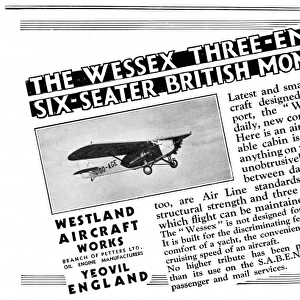 Private aeroplane advertisement, 1930
