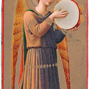 Renaissance style musical angel with tambourine