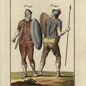 Roman soldiers with shields, swords, helmets