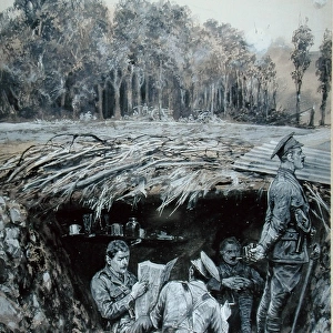 Royal Field Artillery Officers relaxing in a dug-out