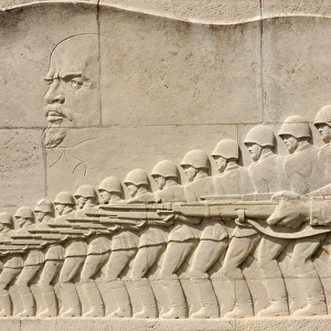 Sarcophagus with relief carving a military scene of soldiers