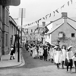 Schoolgirls parading, Crickhowell, Powys, Mid Wales