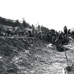 Serbian troops constructing defences, WW1