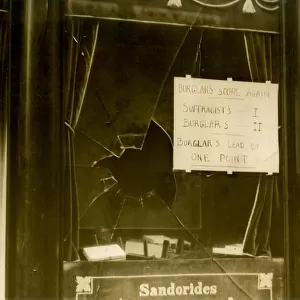 Shop window broken by suffragettes