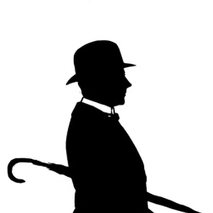 Silhouette of man with rolled umbrella