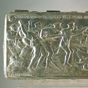 Silver plated cigarette box with battle scene, WW1
