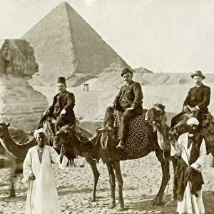Tourist on camels in front of the Sphinx, Egypt