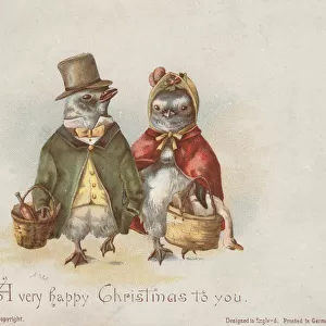 Victorian Greeting Card - Christmas Penguins