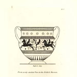Warriors with spears on horseback from a vase