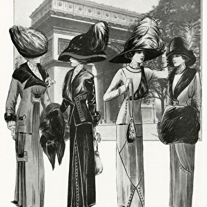 Four women wearing outdoor clothing 1910