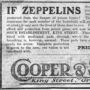 WW1 - Ad for repirators - threat of gas attack by Zeppelins