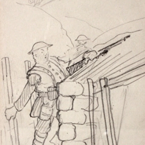 WW1 drawing, fat corporal stuck in a trench