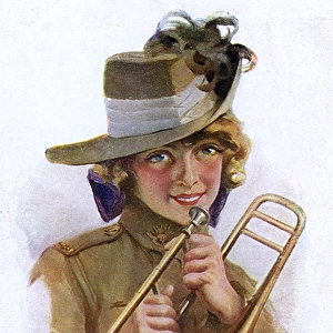 WW1 - Girl with Trombone in Australian Military Uniform