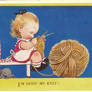 WW2 era - Comic Postcard - I m doin me knit