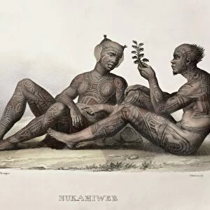 1827 Nukahiva Marquesas tattooed couple