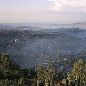 Aerial view of the town, with early morning mist, taken from Goha Hotel