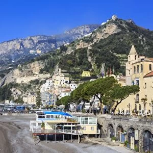 Beach in spring sun, Amalfi, Amalfi Coast, UNESCO World Heritage Site, Campania, Italy