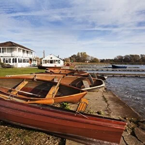 Boathouse Cafe and rowing boats at Hornsea Mere, East Riding of Yorkshire, Yorkshire, England, United Kingdom, Europe