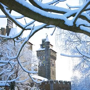 Cardiff Castle, Bute Park in snow, Cardiff, Wales, United Kingdom, Europe