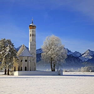 Church of St. Coloman and Tannheimer Alps near Schwangau, Allgau, Bavaria, Germany