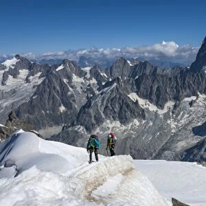 Climbers approaching the Tunnel to the Aiguile du Midi, 3842m, Graian Alps, Chamonix