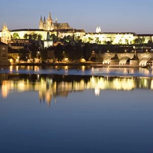 Evening reflection in River Vltava of St. Vituss Cathedral, Royal Palace