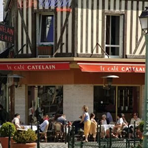 Half-timbered open air cafe, Deauville, Calvados, Normandy, France, Europe