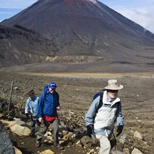 Hikers in front of Mount Ngauruhoe