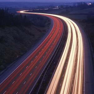 Light trails on a road at night in Surrey, England, United Kingdom, Europe