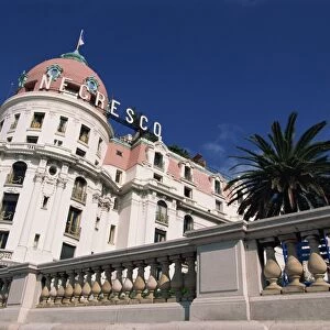 Low angle view of the exterior of the Hotel Negresco in Nice, Alpes Maritimes