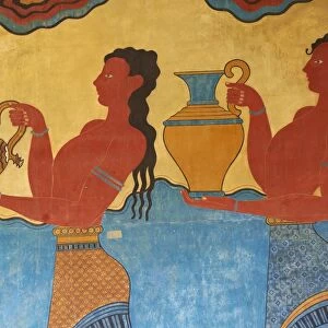 Mural paintings, Corridor of the Procession, Minoan archaeological site of Knossos, Crete, Greek Islands, Greece, Europe