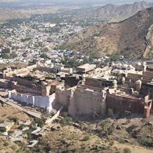 Overhead view of Amber Fort Palace, Jaipur, Rajasthan, India, Asia