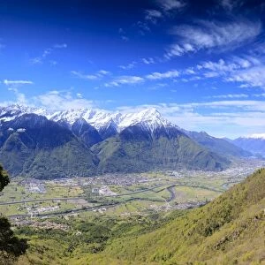 Panoramic of Rhaetian Alps in spring from Prati Nestrelli, Civo, province of Sondrio