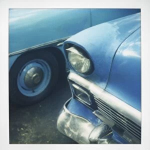 Polaroid of classic blue American car, Havana, Cuba, West Indies, Central America