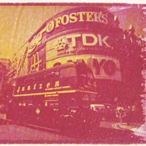 Polaroid Image Transfer of Piccadilly Circus with red double decker bus