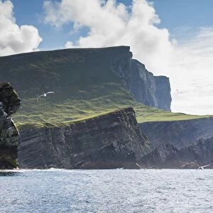 Rock formation known as Gadas Stack on Foula Island, Shetlands, Scotland, United Kingdom, Europe