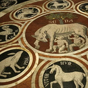 Romulus and Remus in marble work in the Duomo di Sienna, Siena, Tuscany, Italy, Europe