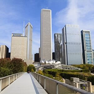 Skyscrapers including the Aon Center viewed from Millennium Park, Chicago, Illinois, United States of America, North America