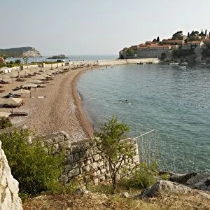 The small islet of Sveti Stefan, now an exclusive Aman hotel resort, Budva, Montenegro, Europe
