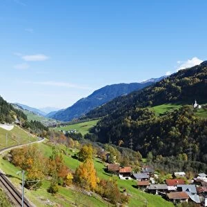 Swiss railway, autumn, Engadine, Graubunden, Switzerland, Europe