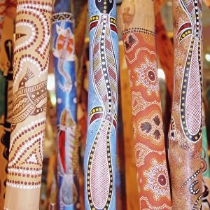 Traditional hand painted colourful didgeridoos, Australia