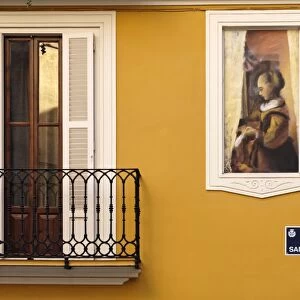 Trompe l oeil paintings on facades, St. Nicolas Square, Valencia, Spain, Europe